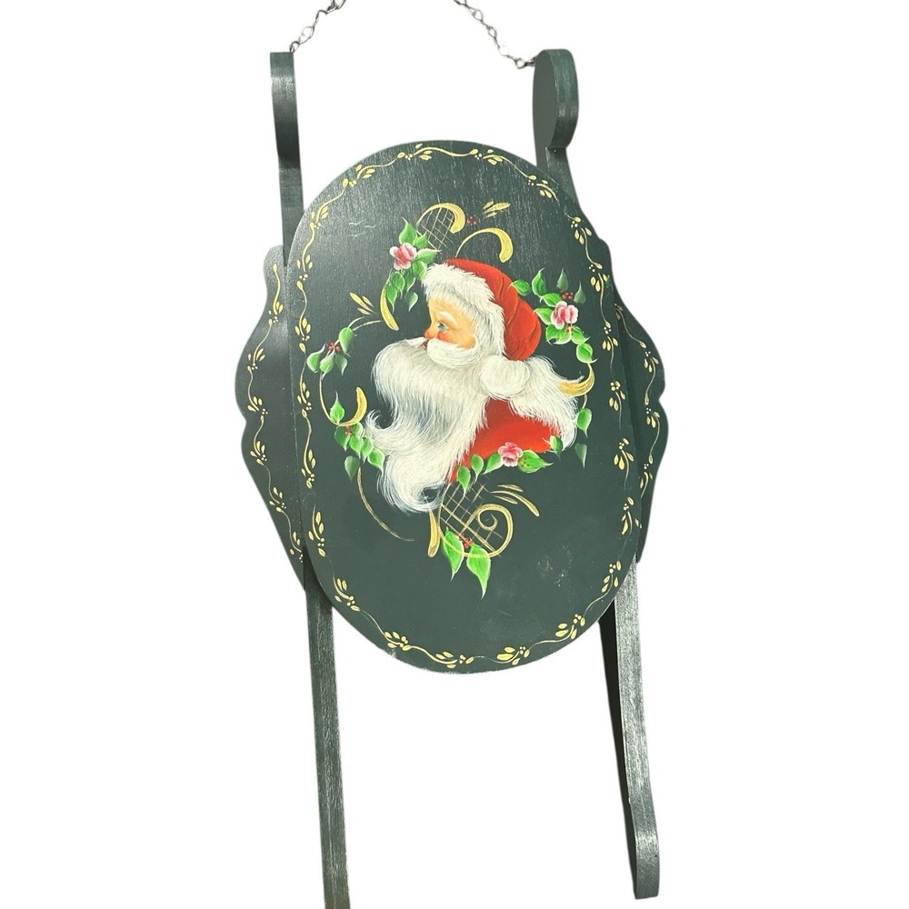 Hand Painted Santa Wood Sled Wall Hanging Christmas‎ Decor VTG Signed 1995 18"